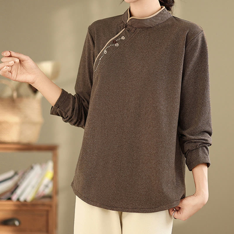 Buddha Stones Froschknopf Baumwolle Damen Langarmshirt - image 5