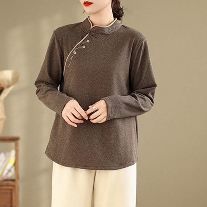 Buddha Stones Froschknopf Baumwolle Damen Langarmshirt - image 2