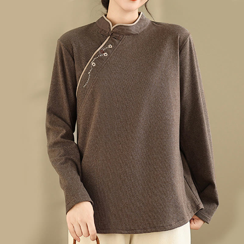 Buddha Stones Froschknopf Baumwolle Damen Langarmshirt - image 1