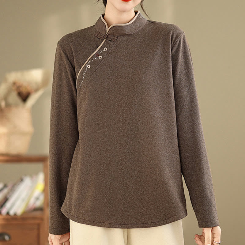 Buddha Stones Froschknopf Baumwolle Damen Langarmshirt - Sattelbraun - US8-10， UK/AU12-14，EU40-42 (2XL) - image 0