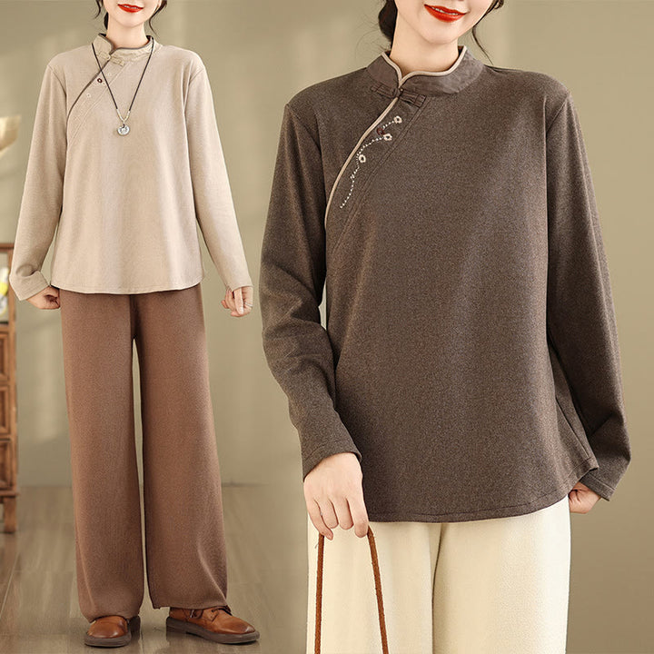Buddha Stones Froschknopf Baumwolle Damen Langarmshirt - image 14