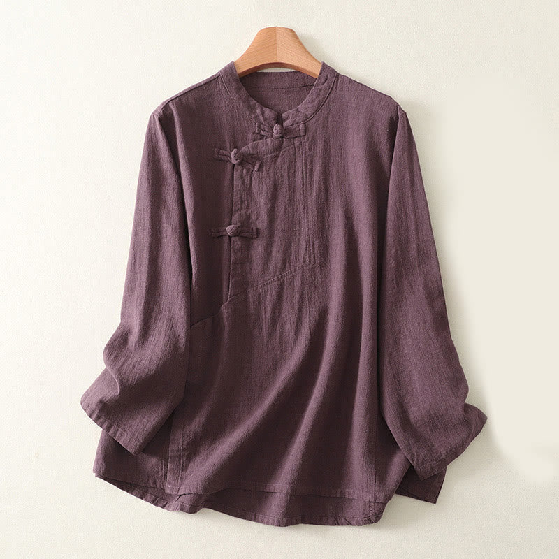 Buddha Stones Casual Plain Frog-Buttons Damen Langarmhemd - Lila - US 8-10, UK/AU 12-14, EU 40-42 (2XL) - image 1