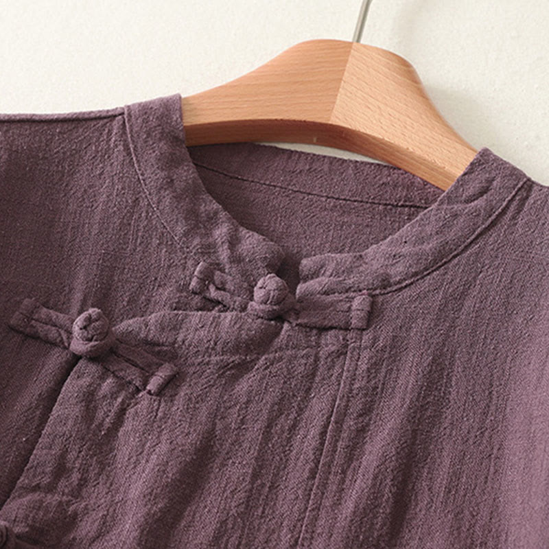 Buddha Stones Casual Plain Frog-Buttons Damen Langarmhemd - image 2