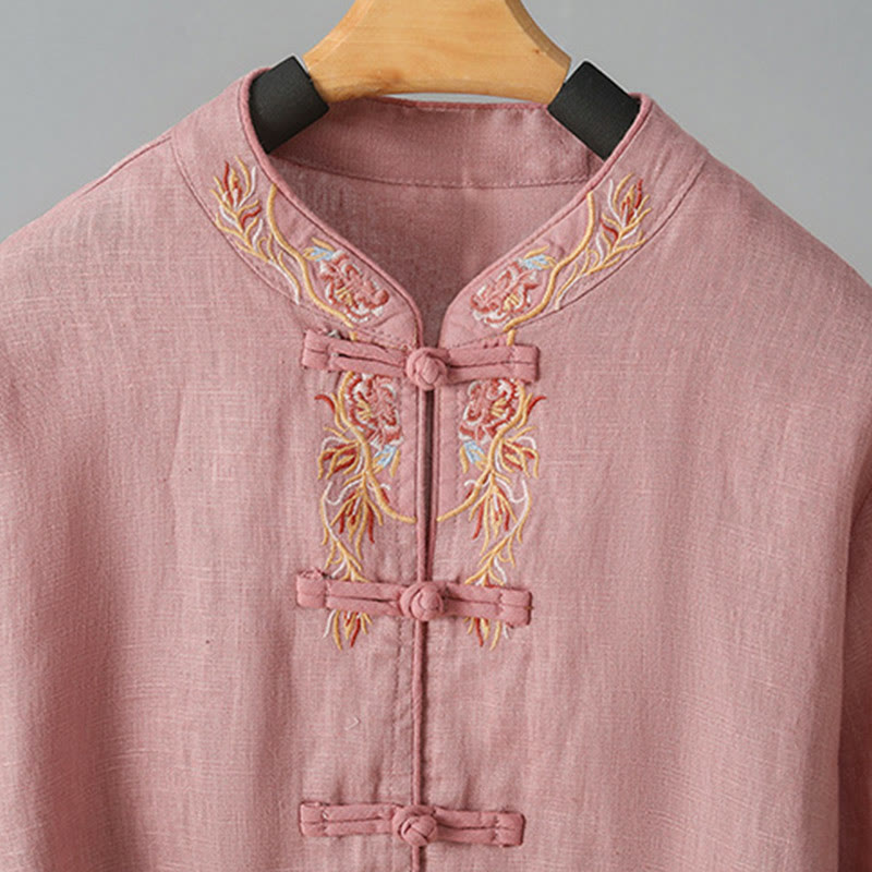 Buddha Stones Stickerei Blume Langarm Froschknöpfe Baumwolle Damen Shirt - image 11