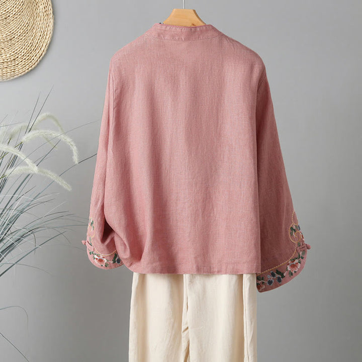 Buddha Stones Stickerei Blume Langarm Froschknöpfe Baumwolle Damen Shirt - image 10