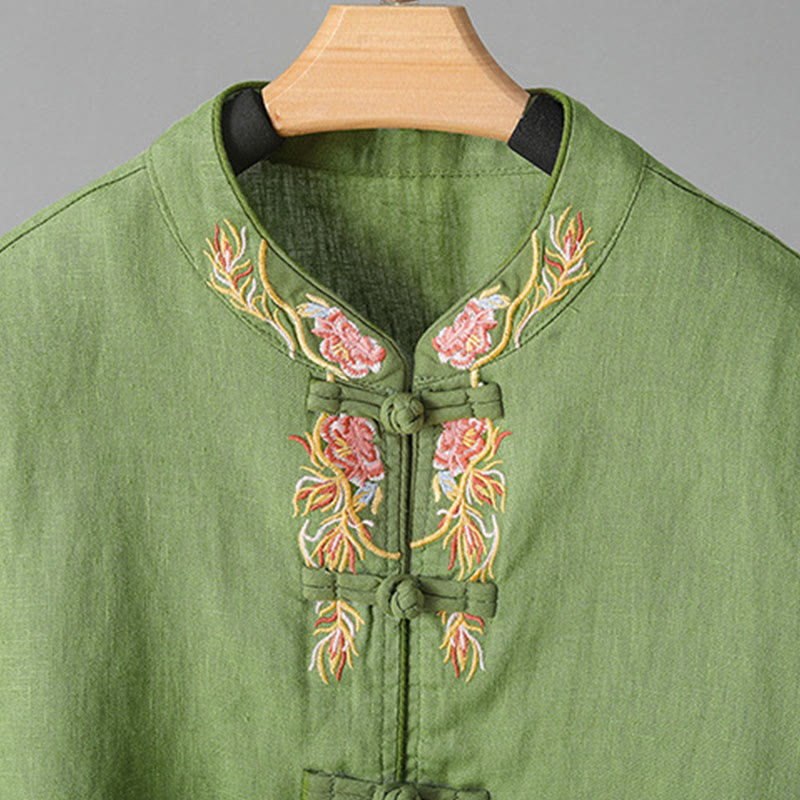 Buddha Stones Stickerei Blume Langarm Froschknöpfe Baumwolle Damen Shirt - image 14