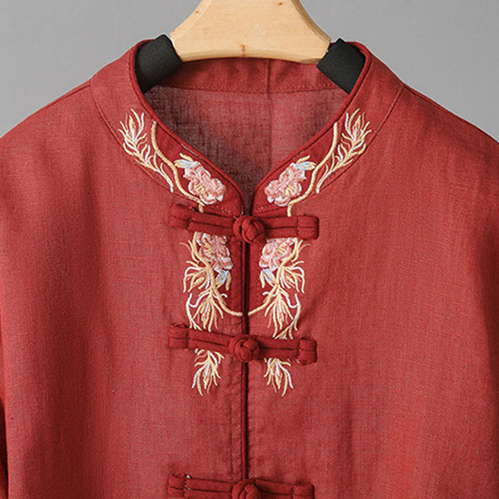 Buddha Stones Stickerei Blume Langarm Froschknöpfe Baumwolle Damen Shirt - image 17