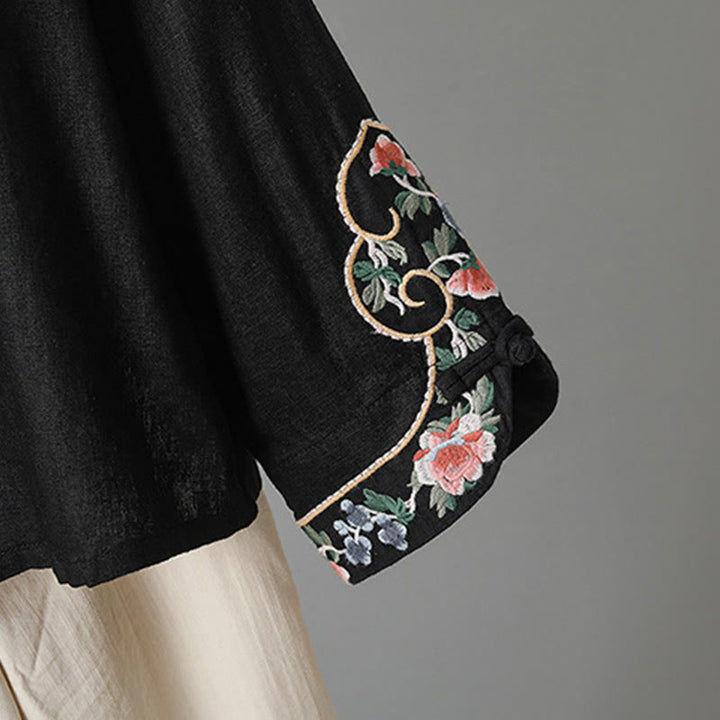 Buddha Stones Stickerei Blume Langarm Froschknöpfe Baumwolle Damen Shirt - image 21
