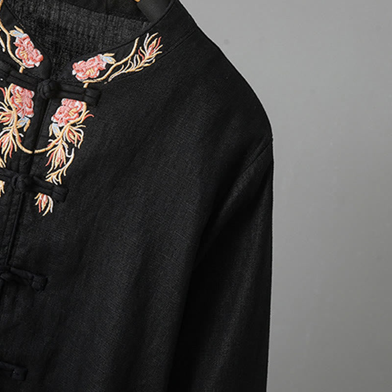 Buddha Stones Stickerei Blume Langarm Froschknöpfe Baumwolle Damen Shirt - image 20