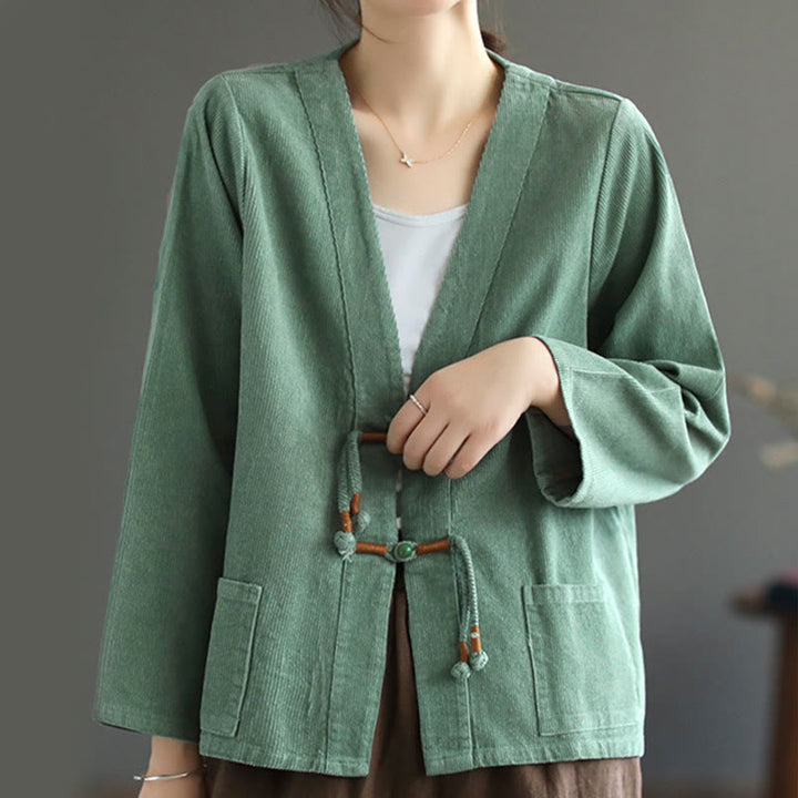 Buddha Stones Damen-Cordjacke aus Baumwolle mit langen Ärmeln und Taschen - MittelAquamarin - US12， UK/AU16，EU44 (2XL) - image 9