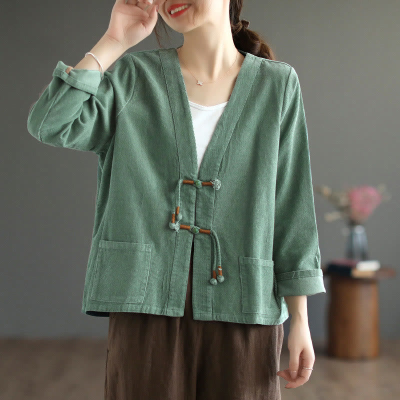 Buddha Stones Damen-Cordjacke aus Baumwolle mit langen Ärmeln und Taschen - image 10