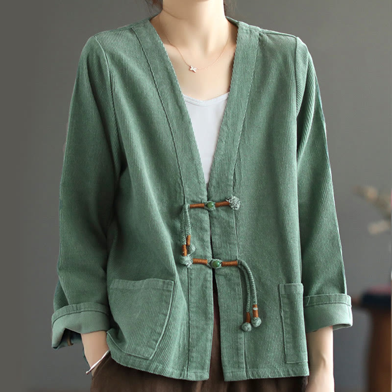 Buddha Stones Damen-Cordjacke aus Baumwolle mit langen Ärmeln und Taschen - image 13