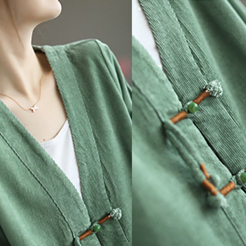 Buddha Stones Damen-Cordjacke aus Baumwolle mit langen Ärmeln und Taschen - image 12