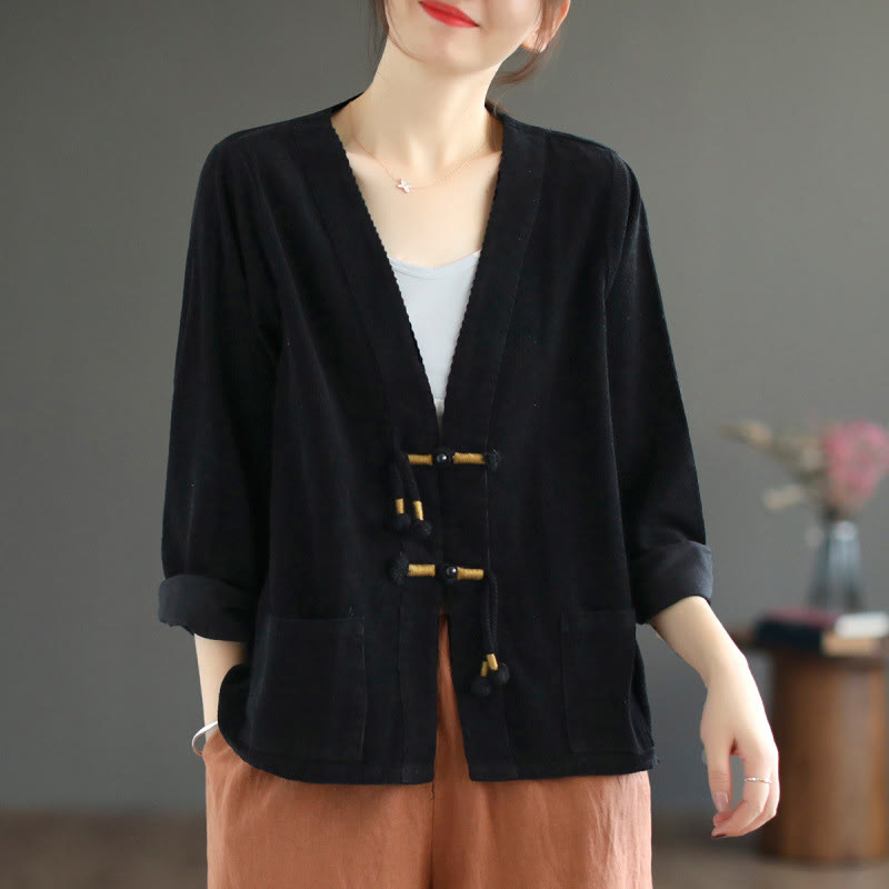 Buddha Stones Damen-Cordjacke aus Baumwolle mit langen Ärmeln und Taschen - image 16