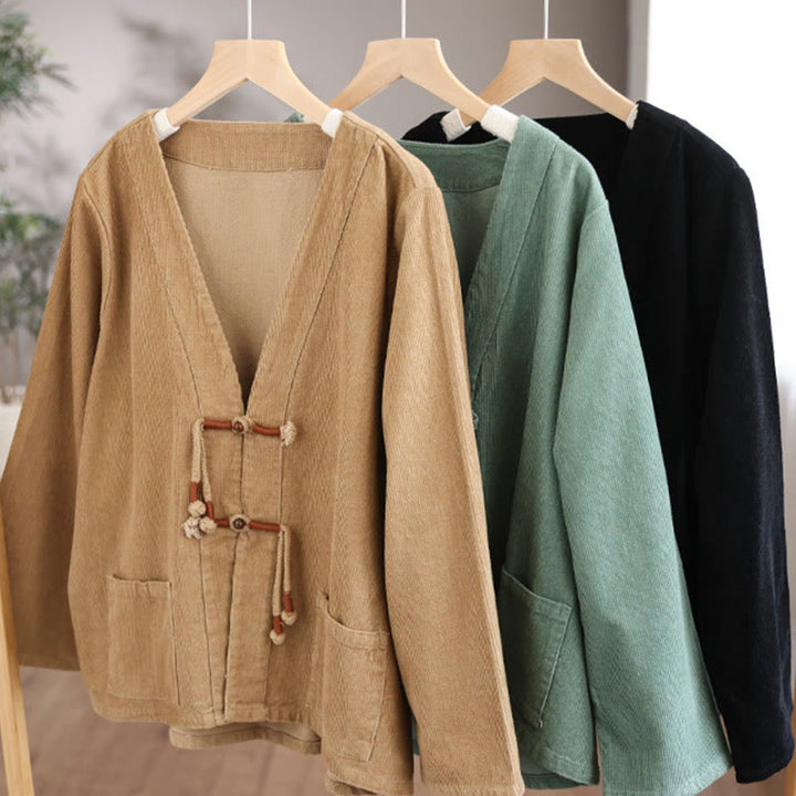 Buddha Stones Damen-Cordjacke aus Baumwolle mit langen Ärmeln und Taschen - image 17