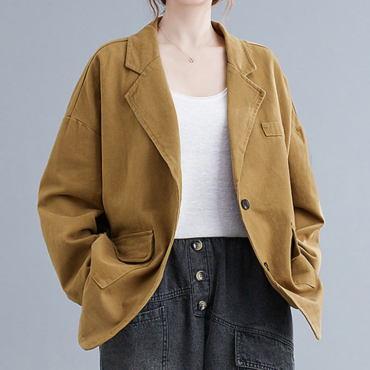 Buddha Stones Damen-Blazerjacke aus Baumwolle mit langen Ärmeln und Taschen, einfarbig - image 4