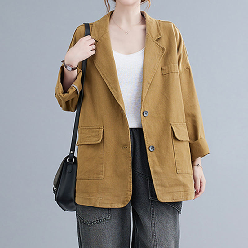 Buddha Stones Damen-Blazerjacke aus Baumwolle mit langen Ärmeln und Taschen, einfarbig - image 5