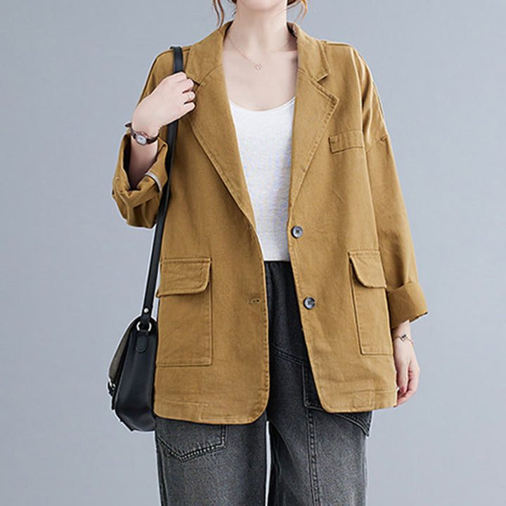 Buddha Stones Damen-Blazerjacke aus Baumwolle mit langen Ärmeln und Taschen, einfarbig - image 5