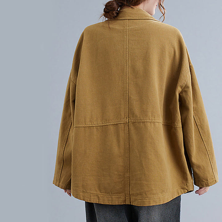 Buddha Stones Damen-Blazerjacke aus Baumwolle mit langen Ärmeln und Taschen, einfarbig - image 2