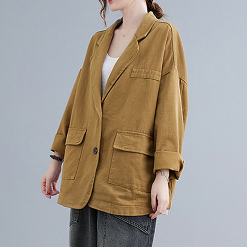 Buddha Stones Damen-Blazerjacke aus Baumwolle mit langen Ärmeln und Taschen, einfarbig - image 1