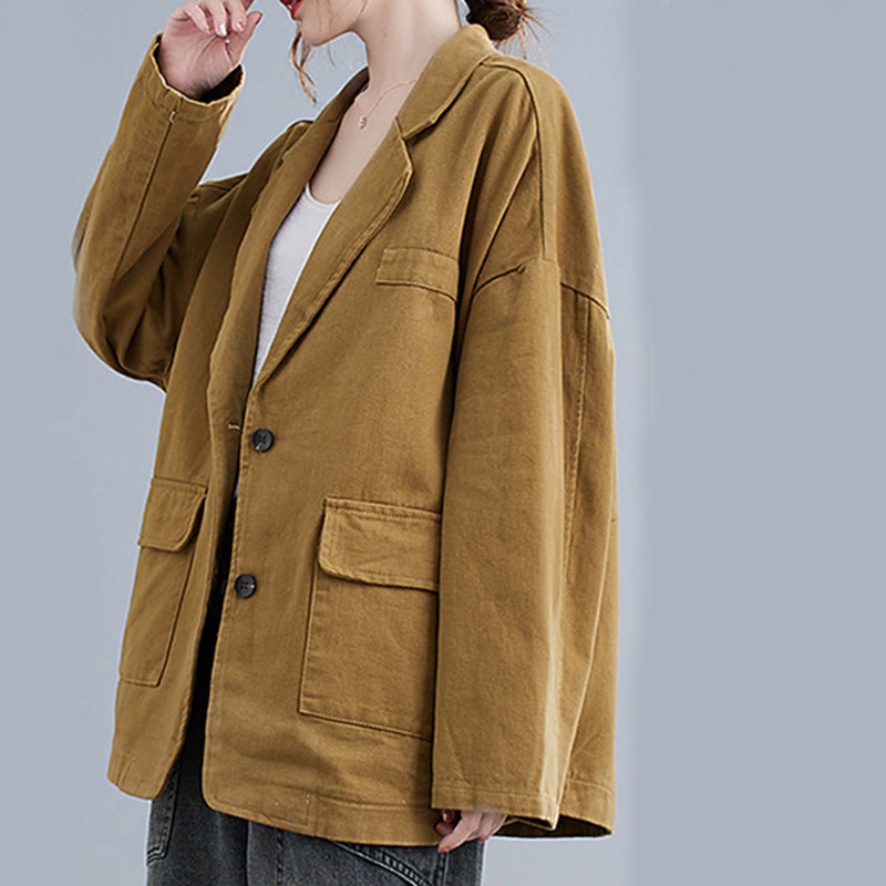 Buddha Stones Damen-Blazerjacke aus Baumwolle mit langen Ärmeln und Taschen, einfarbig - image 6