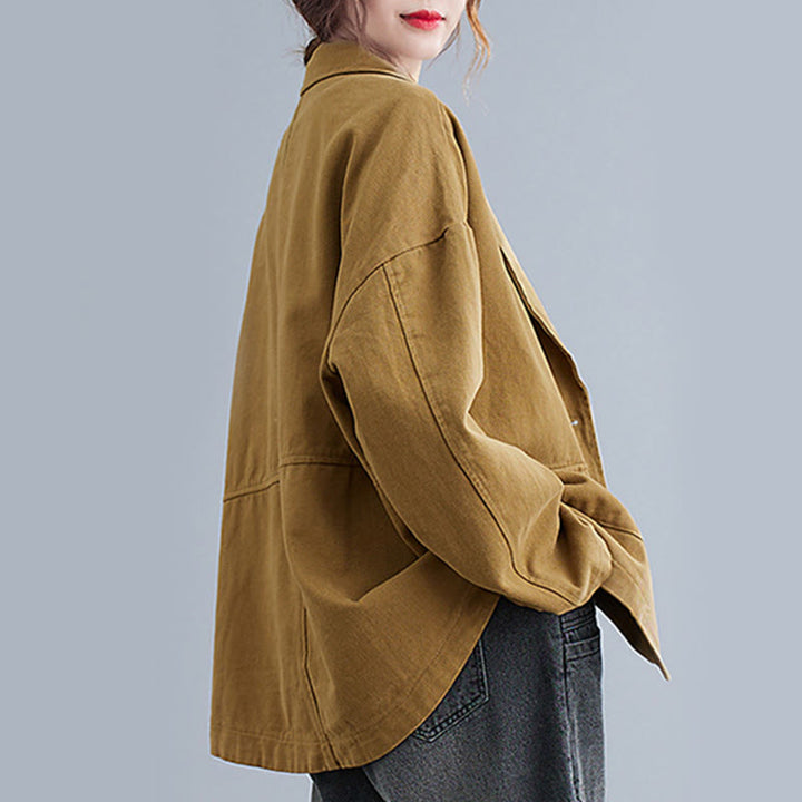 Buddha Stones Damen-Blazerjacke aus Baumwolle mit langen Ärmeln und Taschen, einfarbig - image 3