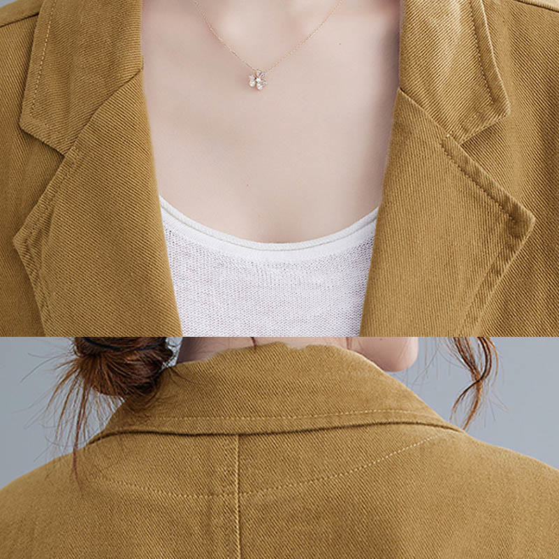 Buddha Stones Damen-Blazerjacke aus Baumwolle mit langen Ärmeln und Taschen, einfarbig - image 7
