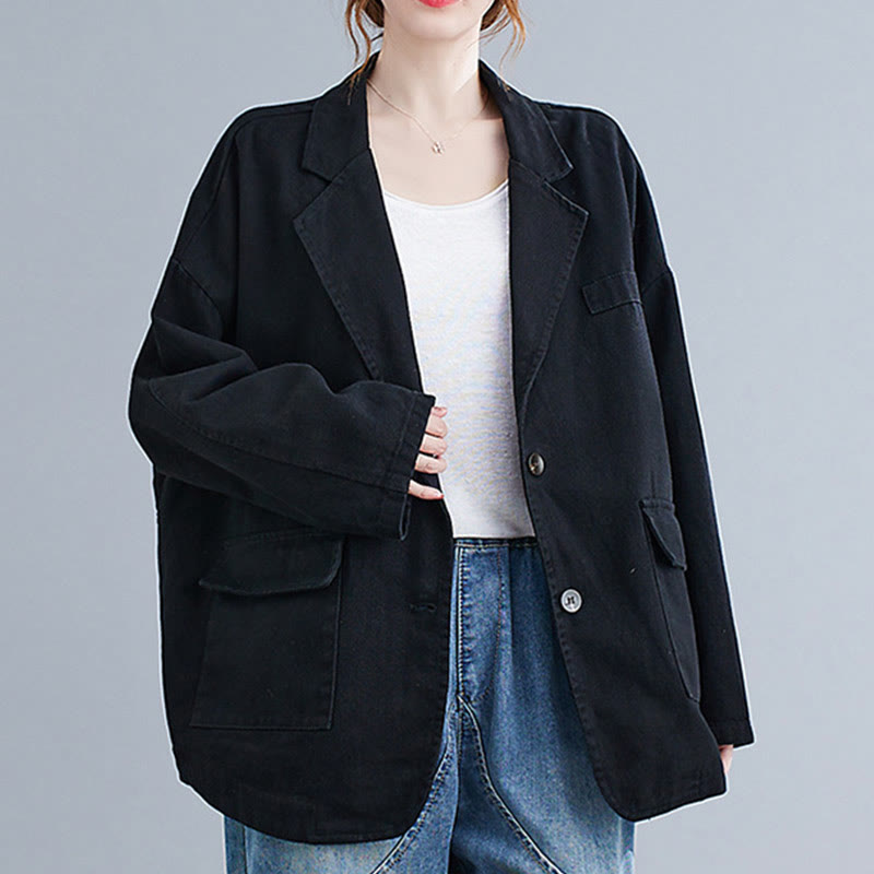 Buddha Stones Damen-Blazerjacke aus Baumwolle mit langen Ärmeln und Taschen, einfarbig - image 11