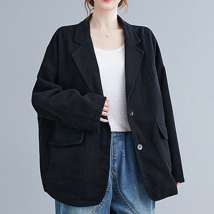 Buddha Stones Damen-Blazerjacke aus Baumwolle mit langen Ärmeln und Taschen, einfarbig - image 11
