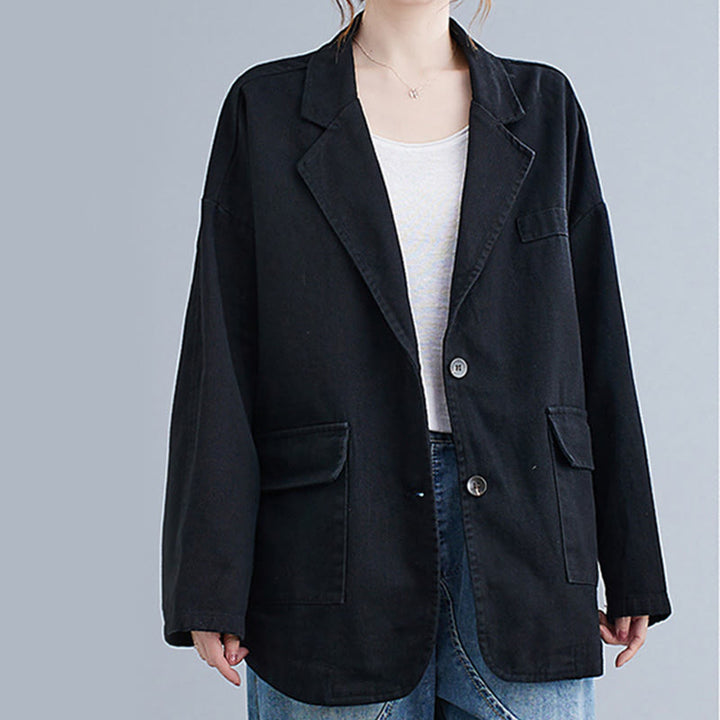 Buddha Stones Damen-Blazerjacke aus Baumwolle mit langen Ärmeln und Taschen, einfarbig - image 13