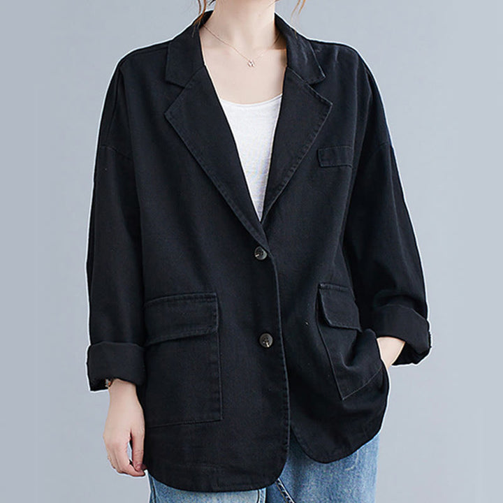 Buddha Stones Damen-Blazerjacke aus Baumwolle mit langen Ärmeln und Taschen, einfarbig - Schwarz - US14， UK/AU18，EU46 (2XL) - image 10