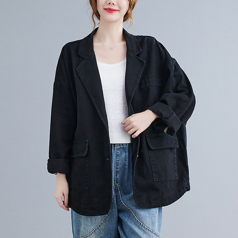 Buddha Stones Damen-Blazerjacke aus Baumwolle mit langen Ärmeln und Taschen, einfarbig - image 14