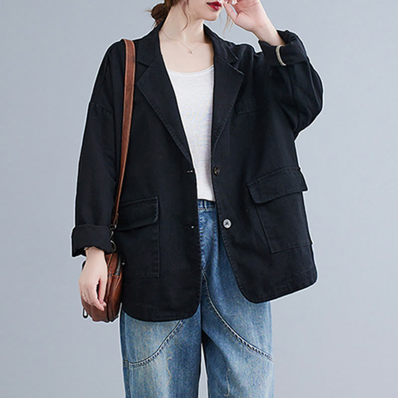 Buddha Stones Damen-Blazerjacke aus Baumwolle mit langen Ärmeln und Taschen, einfarbig - image 12