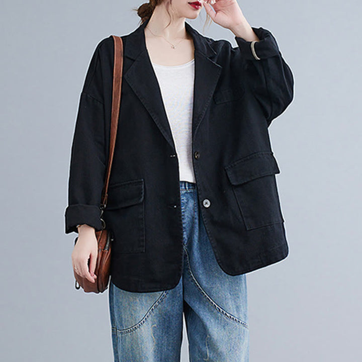 Buddha Stones Damen-Blazerjacke aus Baumwolle mit langen Ärmeln und Taschen, einfarbig - image 12