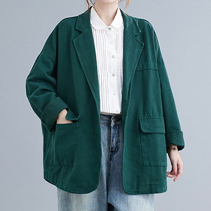 Buddha Stones Damen-Blazerjacke aus Baumwolle mit langen Ärmeln und Taschen, einfarbig - image 16