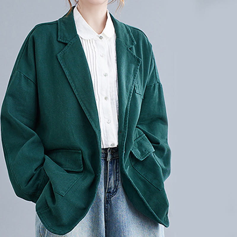 Buddha Stones Damen-Blazerjacke aus Baumwolle mit langen Ärmeln und Taschen, einfarbig - image 18