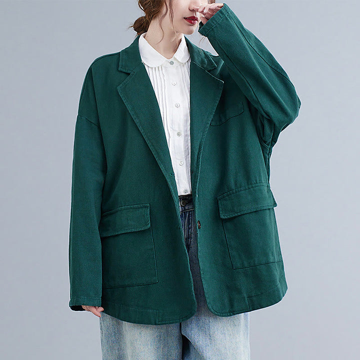 Buddha Stones Damen-Blazerjacke aus Baumwolle mit langen Ärmeln und Taschen, einfarbig - image 19