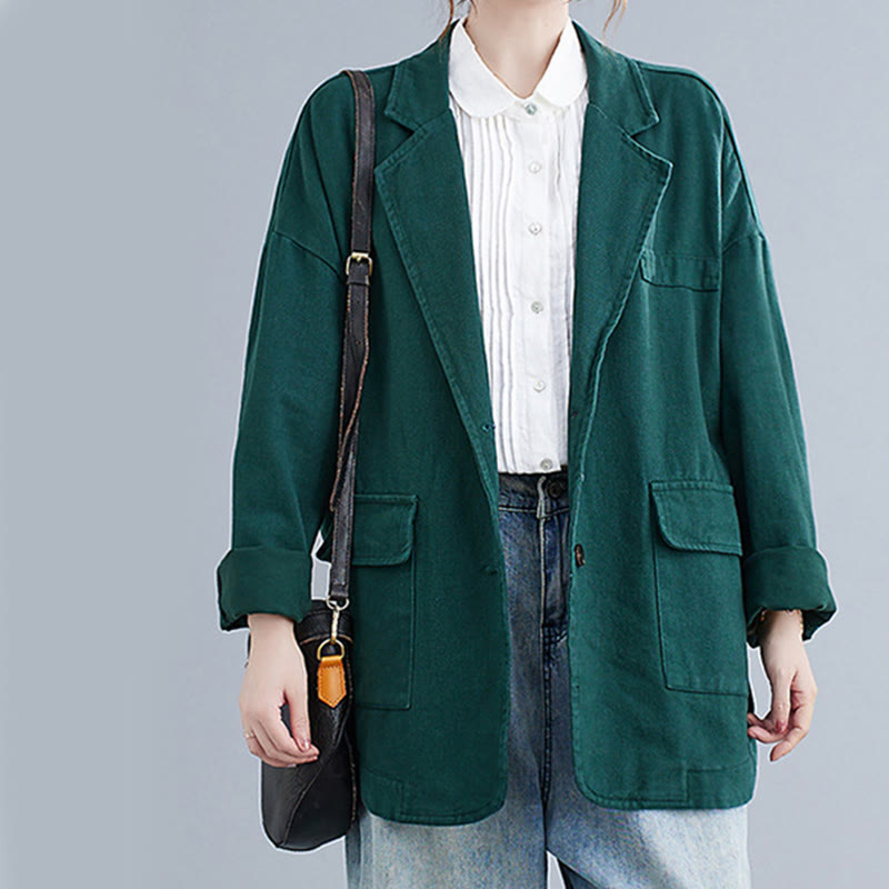 Buddha Stones Damen-Blazerjacke aus Baumwolle mit langen Ärmeln und Taschen, einfarbig - image 17