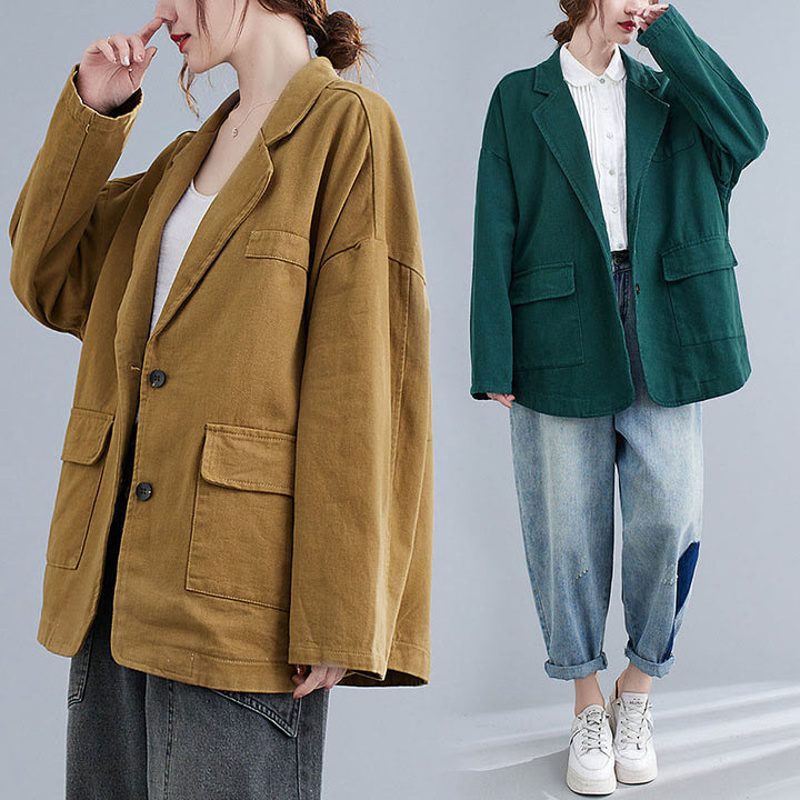 Buddha Stones Damen-Blazerjacke aus Baumwolle mit langen Ärmeln und Taschen, einfarbig - image 21