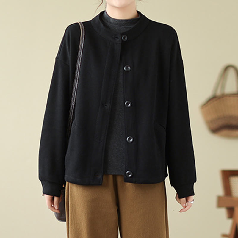 Buddha Stones Einfarbige Damen-Langarmjacke aus Baumwolle mit Taschen - image 1