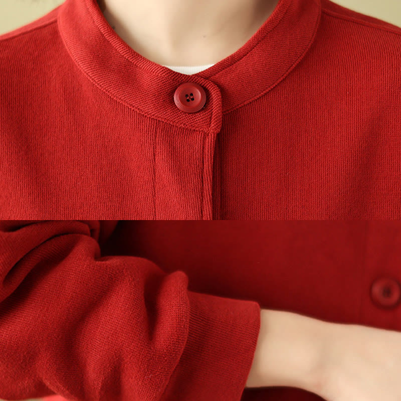 Buddha Stones Einfarbige Damen-Langarmjacke aus Baumwolle mit Taschen - image 11