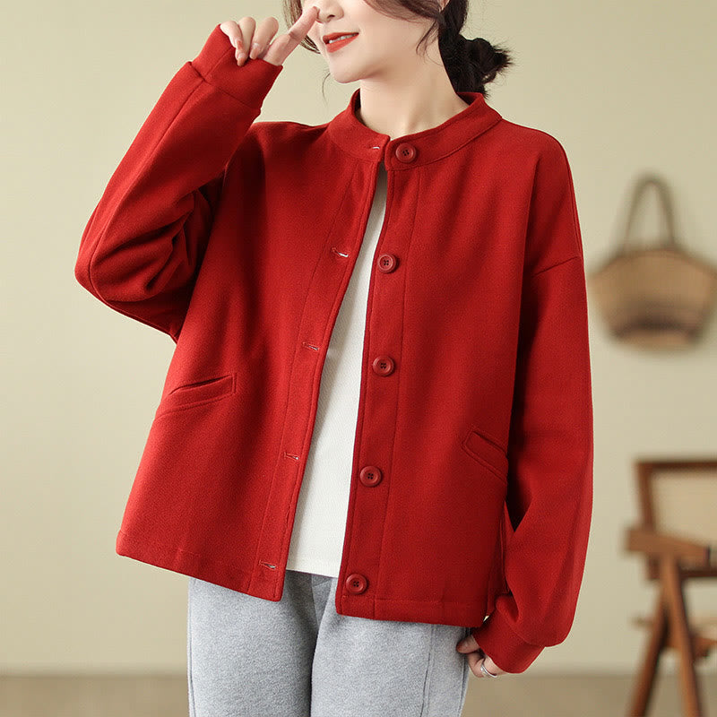 Buddha Stones Einfarbige Damen-Langarmjacke aus Baumwolle mit Taschen - image 9