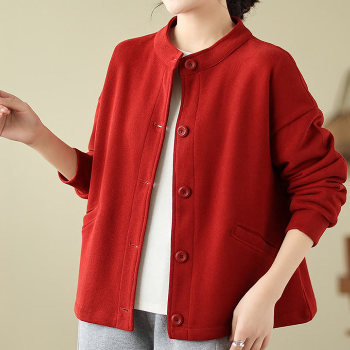 Buddha Stones Einfarbige Damen-Langarmjacke aus Baumwolle mit Taschen - image 6