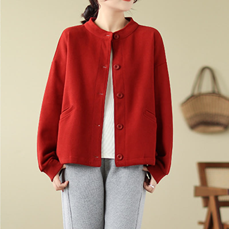 Buddha Stones Einfarbige Damen-Langarmjacke aus Baumwolle mit Taschen - image 10