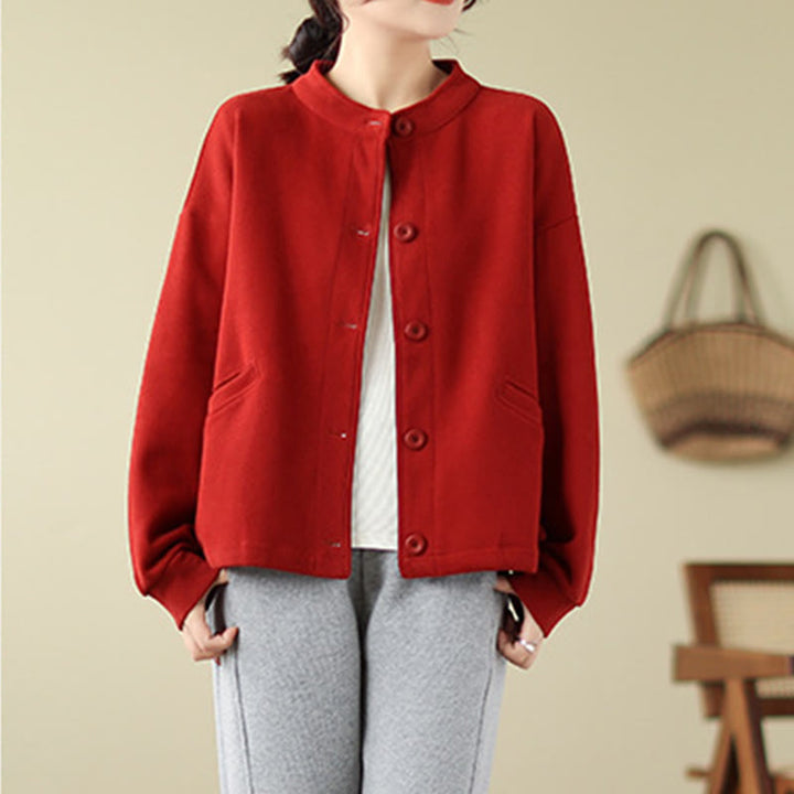 Buddha Stones Einfarbige Damen-Langarmjacke aus Baumwolle mit Taschen - image 10