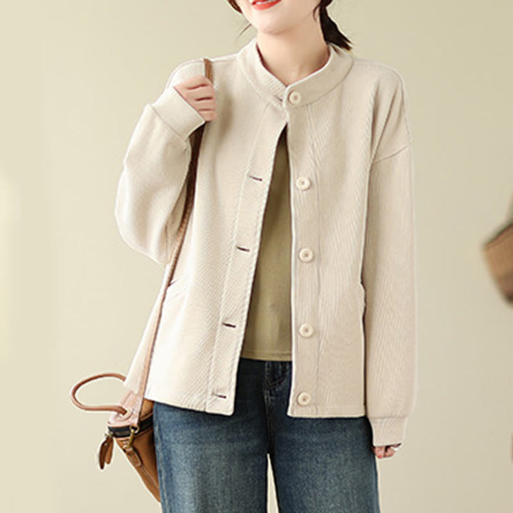 Buddha Stones Einfarbige Damen-Langarmjacke aus Baumwolle mit Taschen - image 17