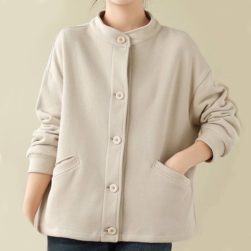Buddha Stones Einfarbige Damen-Langarmjacke aus Baumwolle mit Taschen - AntikWeiß - US14， UK/AU18，EU46 (2XL) - image 13