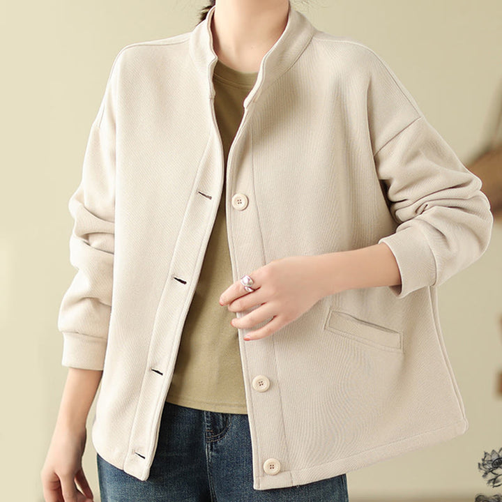 Buddha Stones Einfarbige Damen-Langarmjacke aus Baumwolle mit Taschen - image 16