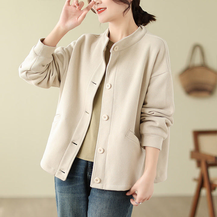 Buddha Stones Einfarbige Damen-Langarmjacke aus Baumwolle mit Taschen - image 14
