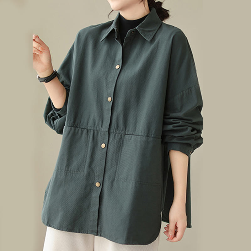 Buddha Stones Lässige, einfarbige Damen-Langarmjacke mit Taschen - image 4